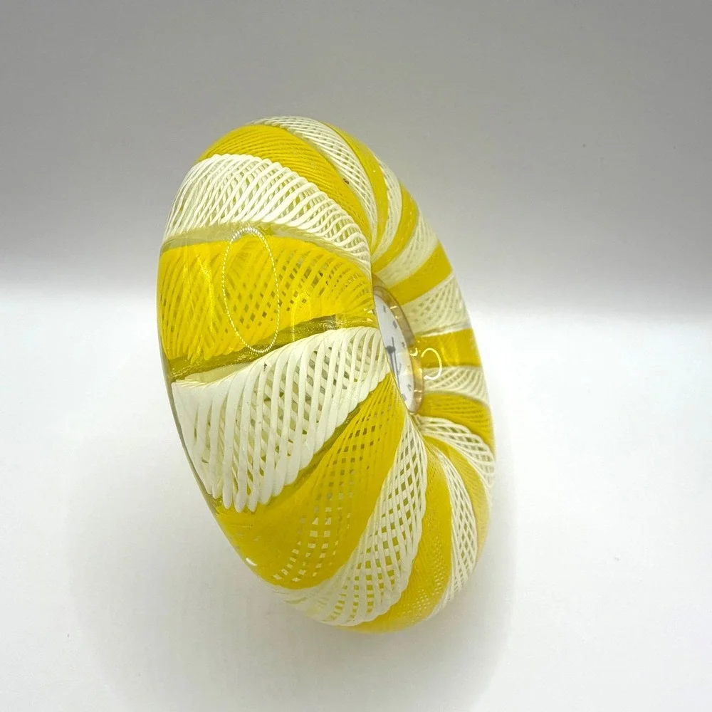 Vintage Murano Glass Desktop‎ Clock Yellow White Ribbons Armando Poggi Handmade